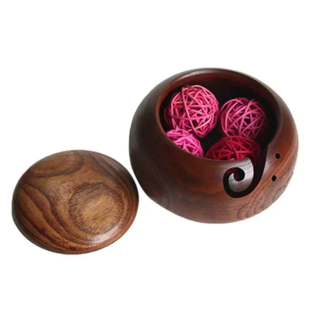 Деревянная чаша для вязания винтажная круглая коробка хранения ниток контейнер