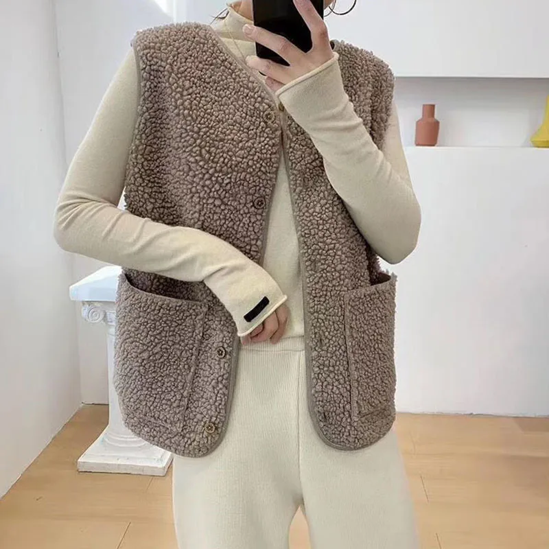 Sungtin Модный женский жилет из овечьей шерсти Осень-зима свободная теплая куртка