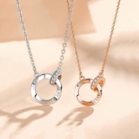 new 925 sterling silver shiny round double circle necklaces zircon pendants choker for women girl jewelry party gift