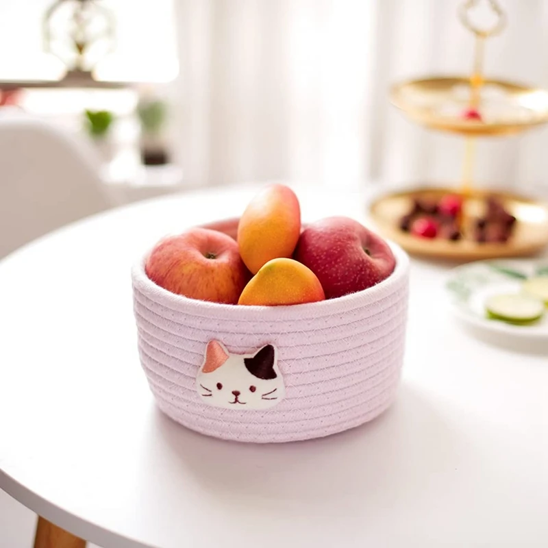 

2 PCS Small Basket Cat Mini Woven Baskets Cotton Rope Basket Little Storage Basket for Organizing for Nursery Room Decor