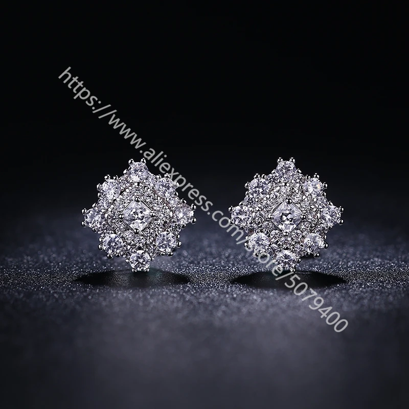 

Round dia-mond CZ Halo Stud Earrings white Gold Plated Hypoallergenic Halo CZ Dia-mond Earrings Round Halo Stud Earrings