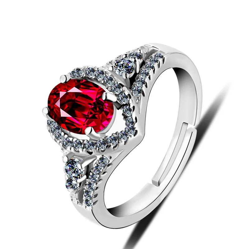

Guarantee Real 925 Sterling Silver Ring Fine Jewelry Synthetic Ruby Wedding Rings For Women Adjustable Ring With Red Stone