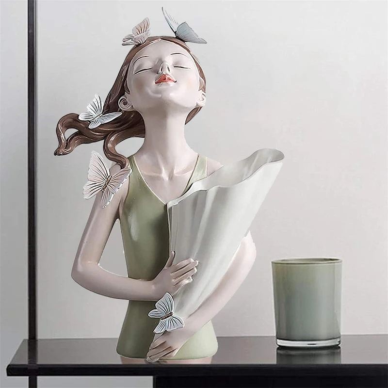 

Butterfly Girl Resin Sculpture Character Model, Butterfly Girl Holding Vase Statue, Creative Resin Girl Vase Sculpture