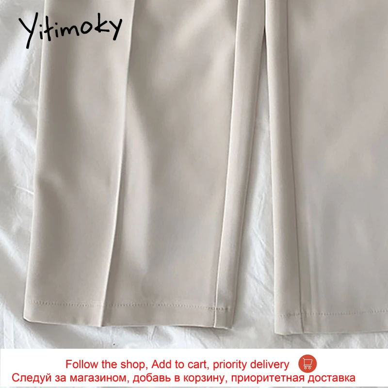 

Yitimoky High Waist Pants Women Elastic Loose Plus Size Wide Leg Pants Streetwear Pockets Casual Summer 2021 New Korean Fashion