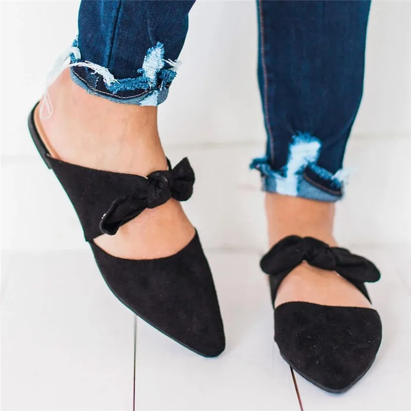 Летние женские сандалии на плоской подошве с бантом однотонные шлепанцы без