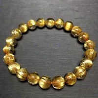 natural gold rutilated quartz clear round beads bracelet 8 5mm women men fashion wealthy stone genuine aaaaaa