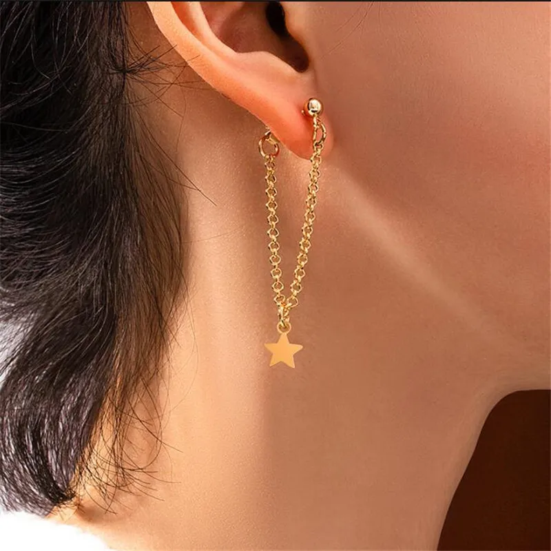 

2021 Fashion Simple Long Tassel Star Drop Earrings for Women Gold Silver Color Chain Unusual Earring New Trend Female Jewelry