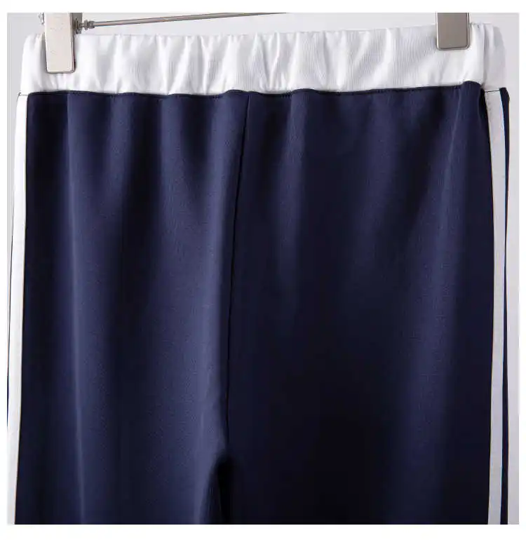 

[DEAT] High Elastic Waist Trousers New Loose flare Pants Women blue patchwork drawstring pockets Fashion Tide summer 2021 7E9090
