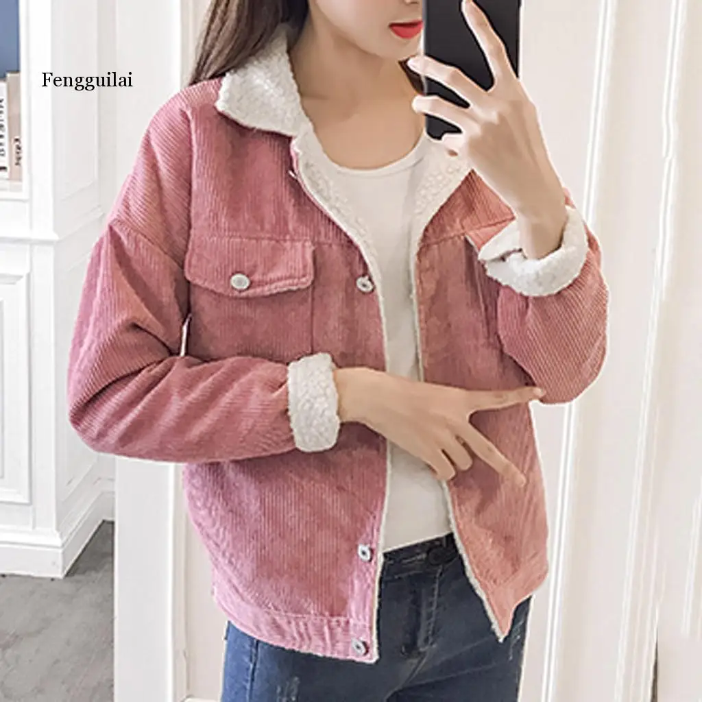 Джинсовая куртка осень зима Вельветовая Базовая из овечьей шерсти бомбер