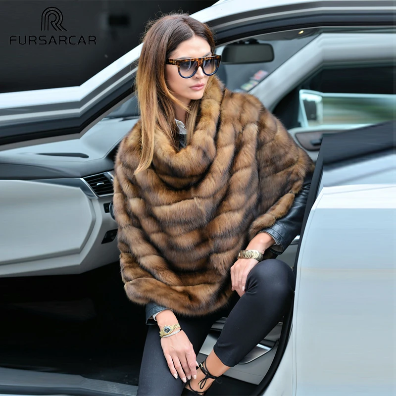 FURSARCAR норковый меховой плащ из натурального меха Новая модная женская шаль с поясом обертывание большая НАТУРАЛЬНАЯ норка меховой воротник для женский плащ