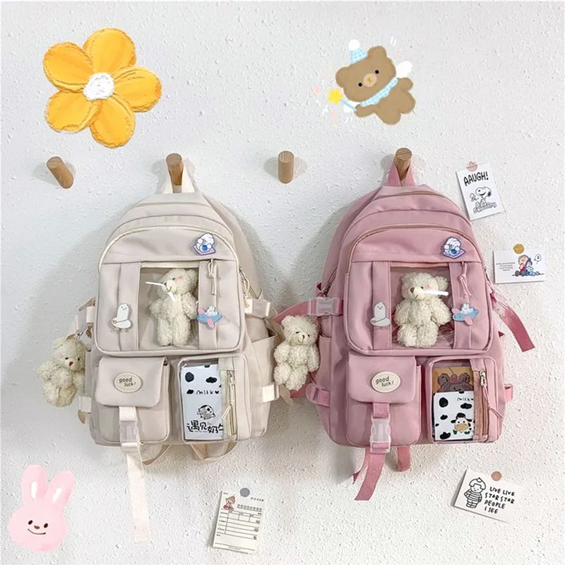 

Cute Girls Backpack Women Large Capacity Ins Simple School Bags For Teens Female Korean Harajuku School Student Bookbag Ladies