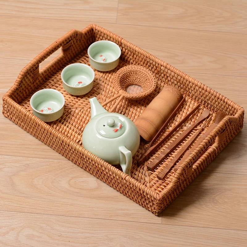 

2 Pcs Woven Rattan Basket Snack Basket Living Room Bedroom Desktop Storage Basket, A & B