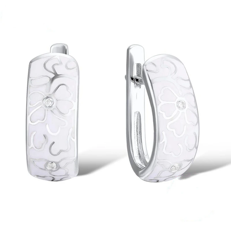 

Vintage Handmade Ceramic Earrings For Women Chinese Style White Flowers Imitation Porcelain Stud Earrings Jewelry