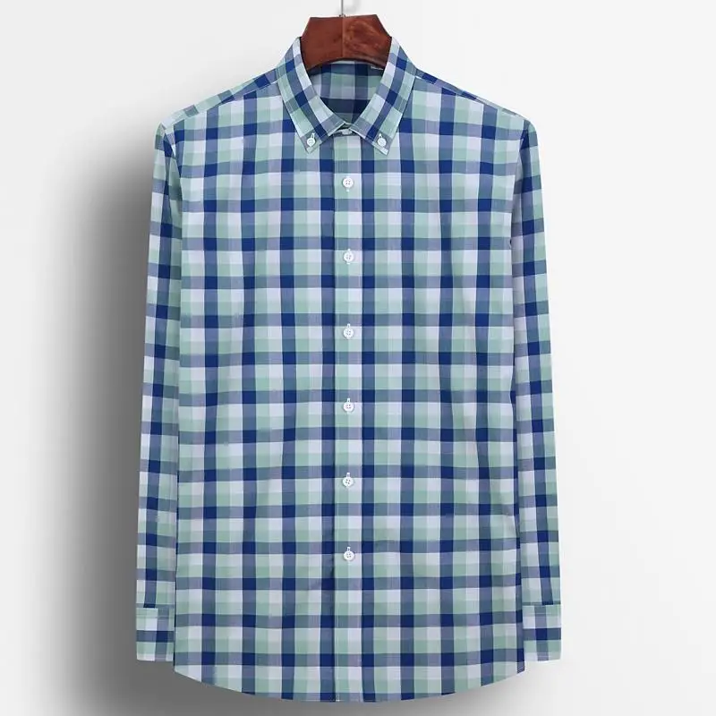 

Mens Casual Button-down Plaid Checkered Cotton Shirt Pocket-less Design Long Sleeve Standard-fit Holiday Hawaiian Gingham Shirts