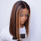 Хайлайтер, парики на сетке, прямые короткие парики с эффектом омбре, парики из человеческих волос, парик на сетке спереди, бразильские волосы без повреждений, парики 180%, отбеленные узлы