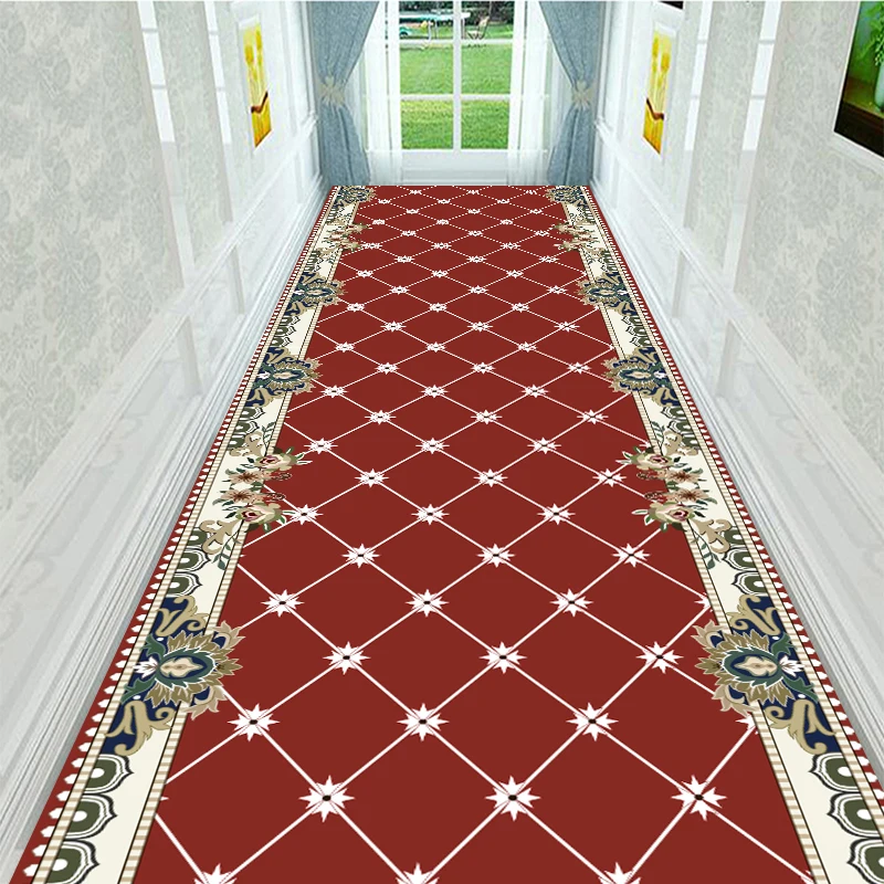 

Modern Europe Red Corridor Aisle Carpets Hotel Long Runner Rugs Non-slip Tatami Mats Bedroom Living Room Rug Home Hallway Carpet