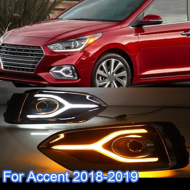 

Для Hyundai Accent 2018-2019 переднего бампера DRL Дневной светильник тумана светильник крышка с Поворотная сигнальная лампа