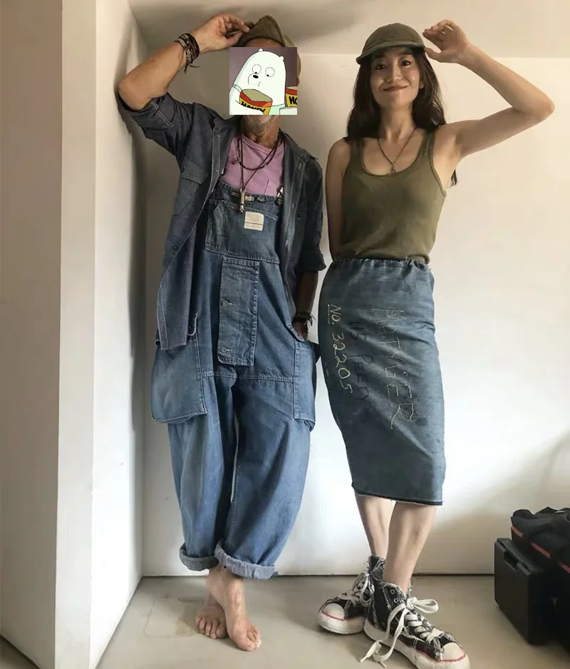 Men Jeans Wash Water To Make Old Blue Jeans Suspenders Men's Cargo Multi Pocket Suspenders Workers Jumpsuit Pants Men