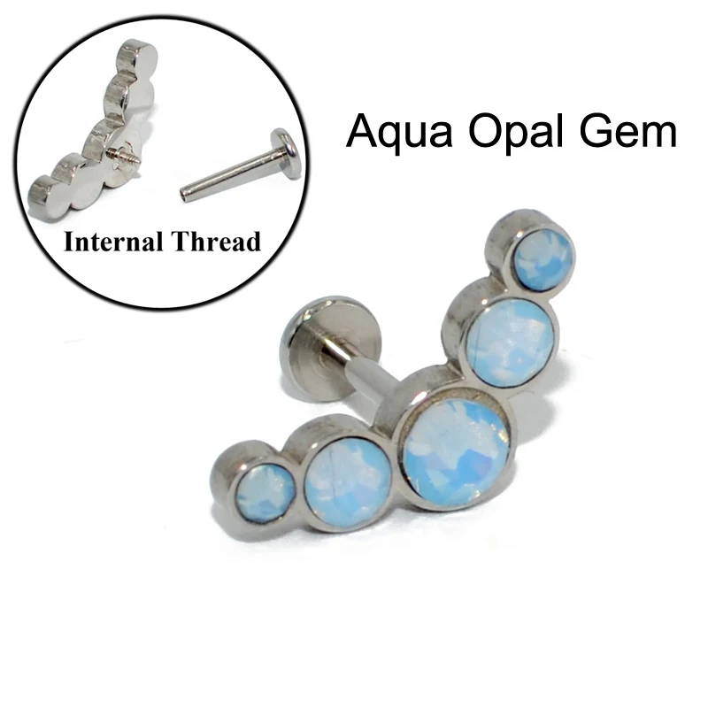 Aqua Opal Gem 1 шт титана и хирургическая сталь опал драгоценный камень внутренняя резьба уха Tragus серьги, Надеваемые На ушной хрящ Лабрет пирсинг ювелирные изделия - Окраска металла: Aqua Opal Gem