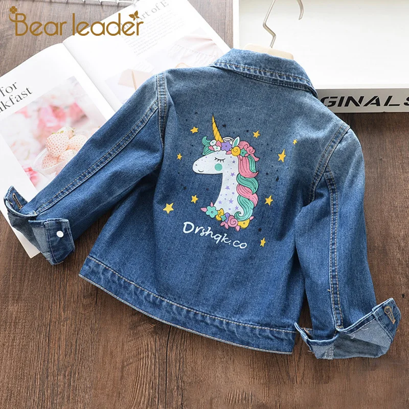 Bear Leader/джинсовые пальто для девочек; детская куртка с вышивкой и героями мультфильмов; сезон осень-весна; пальто для маленьких девочек; одежда для детей 3-8 лет