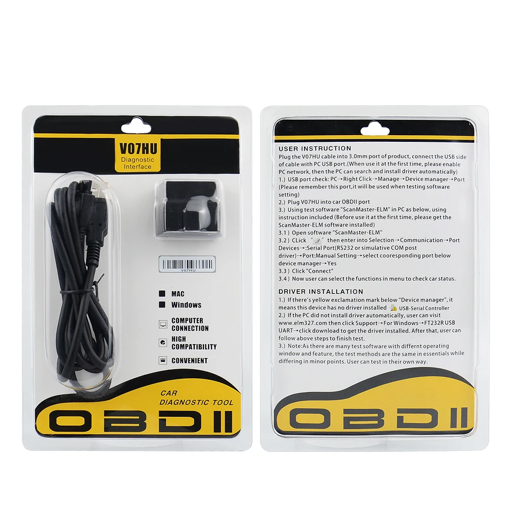 USB ELM327 V1.5 V07HU с чипом PIC18f25k80 + FT232RL порт RS232 на ПК ELM 327 автомобильный диагностический