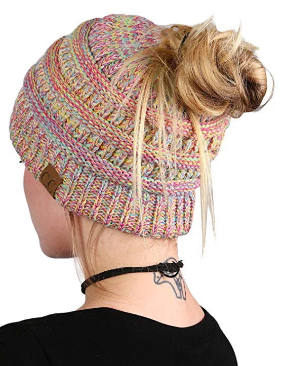 Мягкие вязаные зимние шапки бини с конским хвостом для женщин Шерстяная кепка