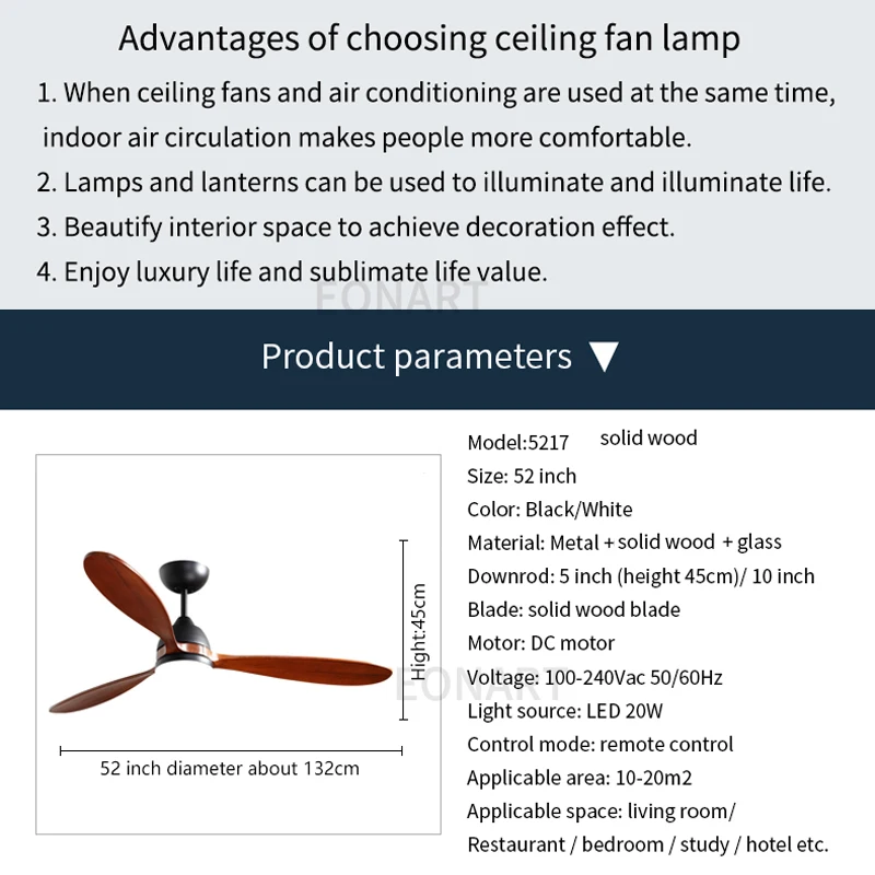52 дюймов Модные светодиодный деревянный потолочный вентилятор с Дистанционный