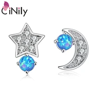 cinily moon star shape white fire opal 925 sterling silver stud earrings for anniversary gift fine jewelry earring oh4771 72