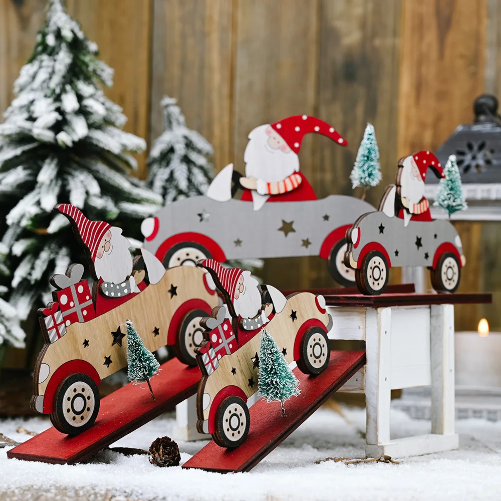 Wooden Christmas Car Decoratios Chrismas Tree Hanging Pendnts Santa Table Ornaments 2021 Merry Decor for Home Noel Fav | Дом и сад