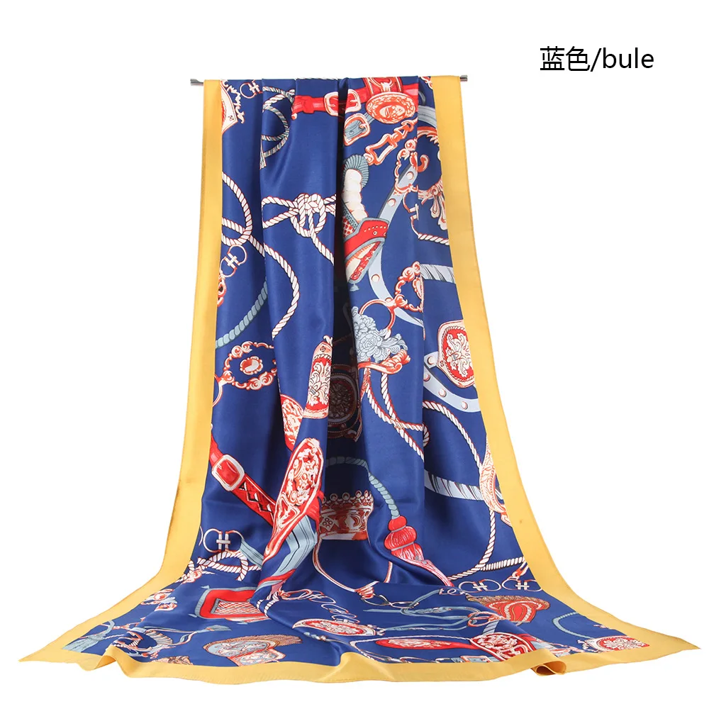 

90X180cm Printed Twill Simulated Silk Thin Chain Polyester Ethnic Bohemian Beach Towel Thin Shawl Scarf Muslim Hijab for Women
