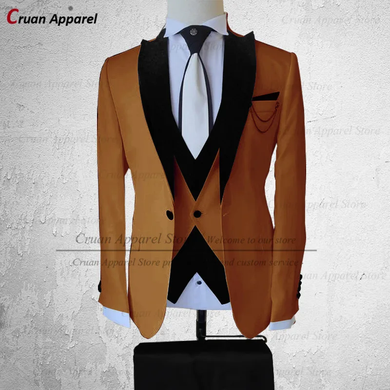 

2022 Luxury Light Brown Wedding Men Suits Tailor-made Groomsmen Groom Suit Tuxedo Set Formal Fashion Jacket Waistcoat Pants 3Pcs