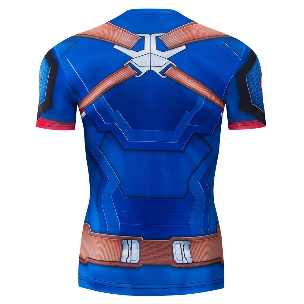 

2021 New Marvel The Avengers Captain America T-shirt fitness training suit men's high elastic quick-drying clothes dazn