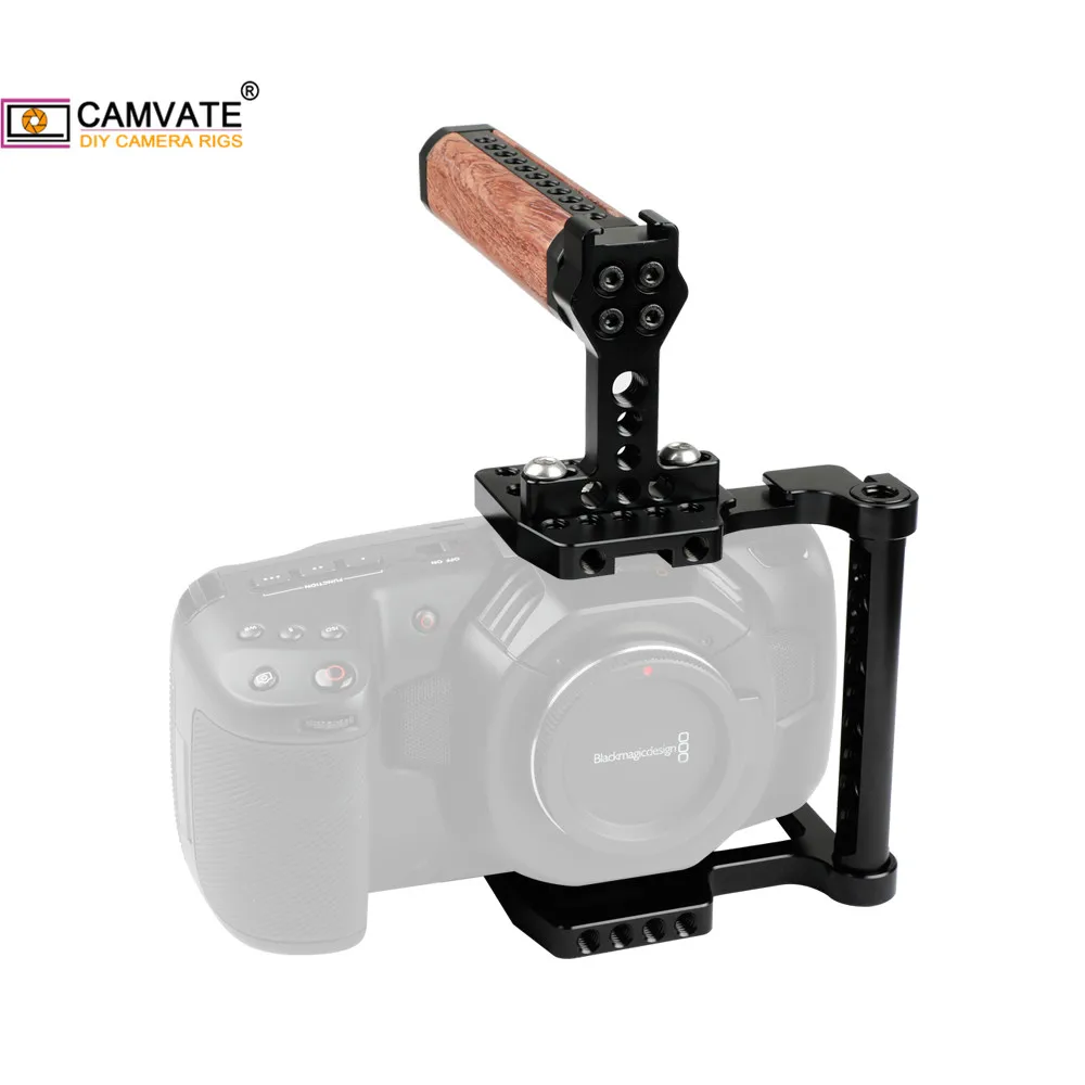 Equipamento com Punho Superior de Madeira Montagem de Sapata Especializada para Blackmagic Câmera Camvate Meia Gaiola Aperto & Fria Bolso Cinema 4k