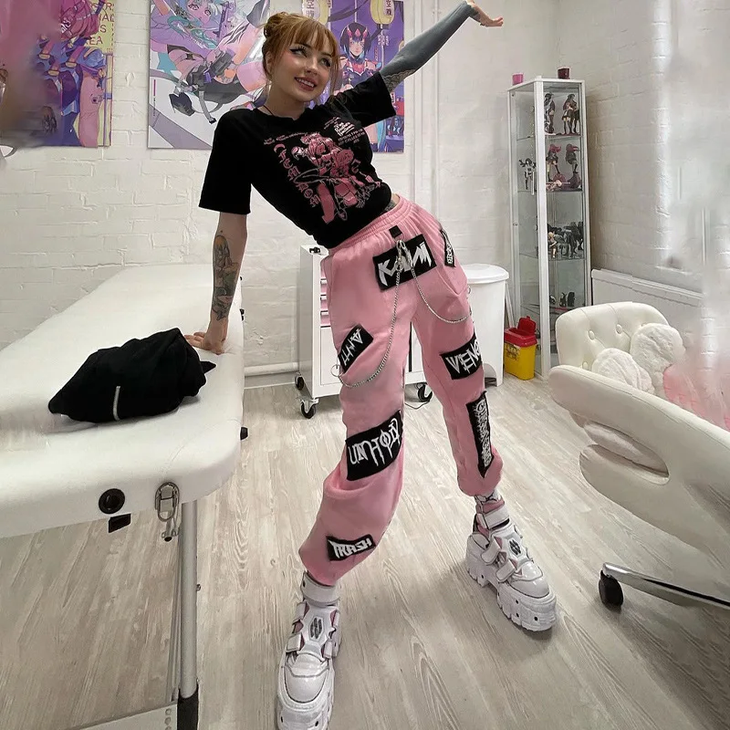 

Spring Women High Waist Pencil Pants Girls Trendy Cool Trousers 2021 Autumn Chain Decoration Sweatpants Casual Office Lady Pants