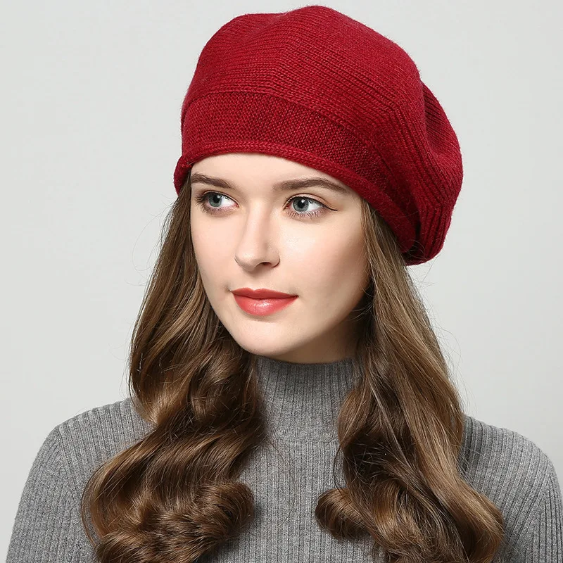 

Women Beret Vogue Hat For Winter Female Knitted Cotton Wool Hats Cap Autumn 2019 Brand New Women's Hats Caps Women Berets