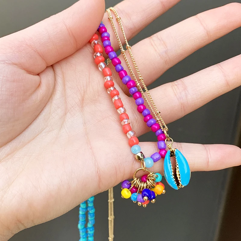 Ожерелья KOMi Boho ручной работы яркие пляжные бирюзовые ракушки бусины подвески для