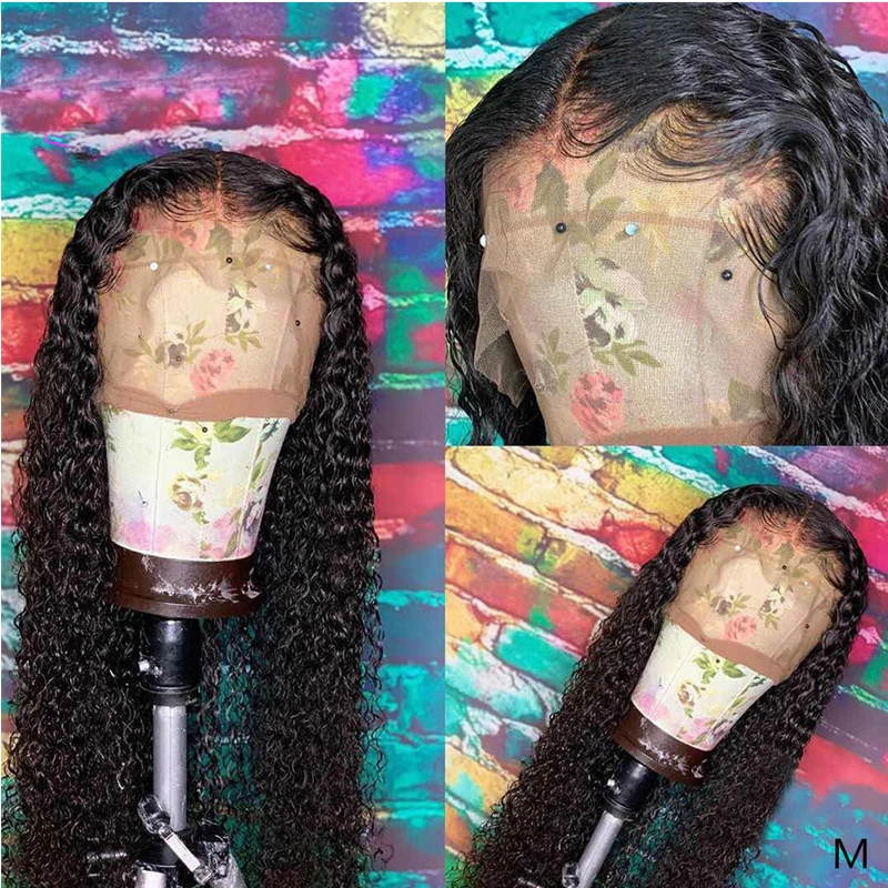 

Long Kinky Curly Synthetic Lace Front Wigs with Baby Hair for Black Women Heat Resistant Fiber Hair Wig Black Color Glueless wig