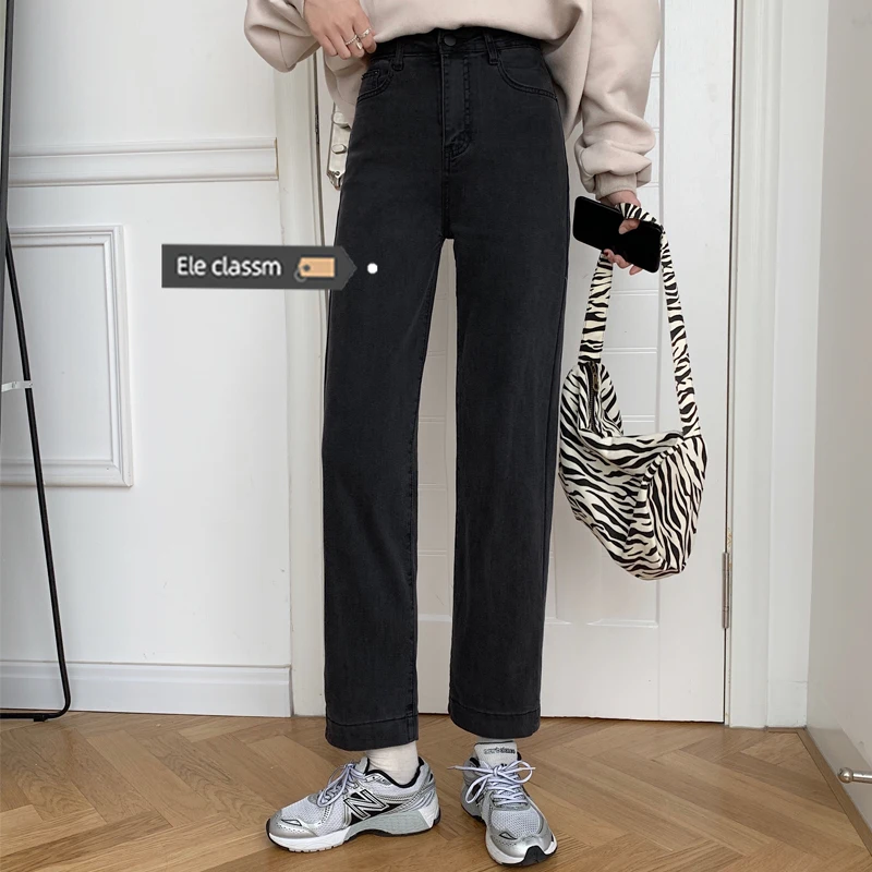 Серо черные прямые шикарные джинсы женские Ранняя весна 2021 Новинка корейский