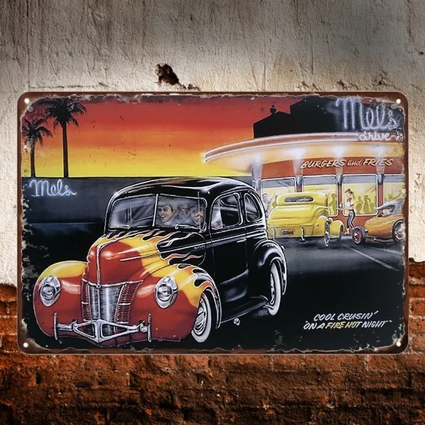 

Hot Rods Rustic Look Vintage Metal Tin Signs Man Cave Shed & Bar Sign