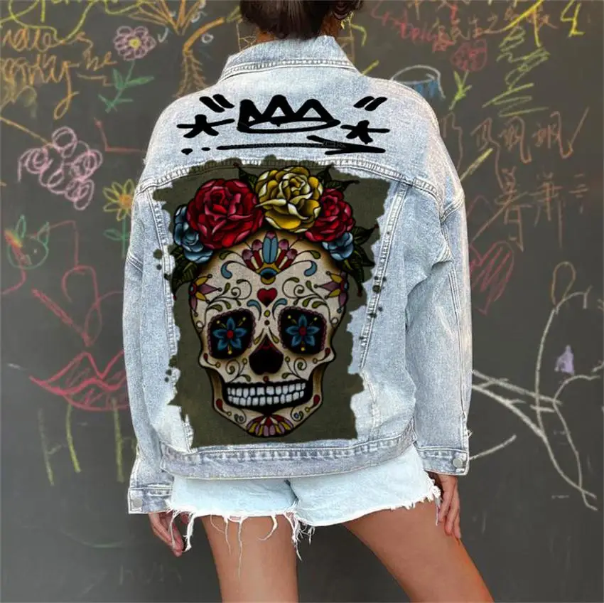 

Женская джинсовая куртка с длинным рукавом, с отложным воротником