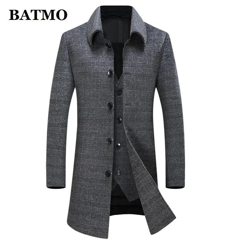 

BATMO 2021 new arrival autumn&winter wool plaid trench coat men,mens 90% white duck down liner overcoat,plus-size M-4XL A819