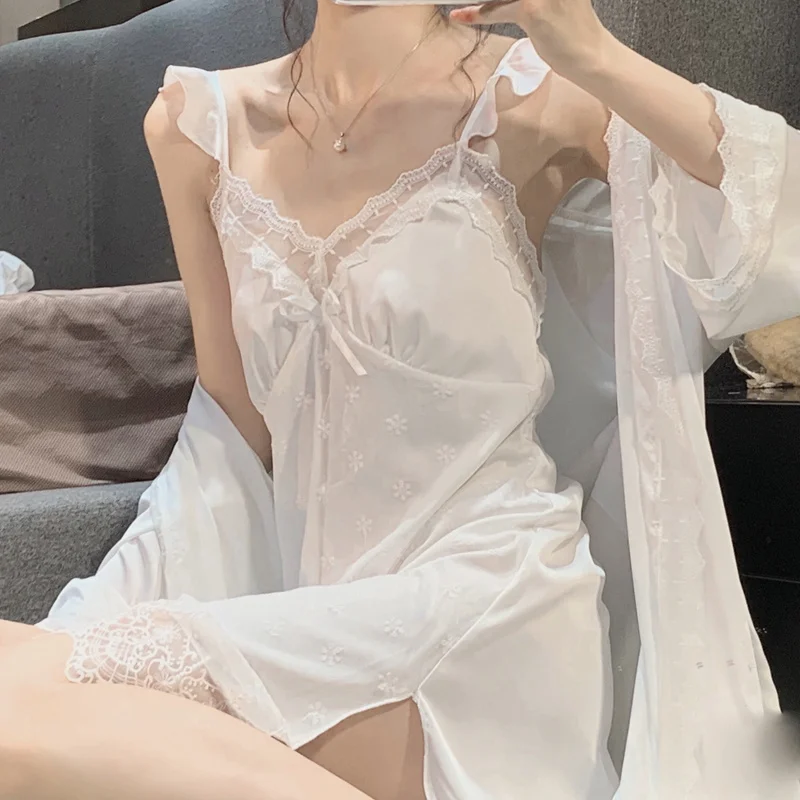 

Пикантная кружевная ночная рубашка на бретелях, женская летняя Новинка 2021, Милая Кружевная Домашняя одежда, пижамы