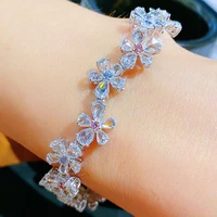 black angel 925 sterling silver bracelet for women lab created moissanite five petal flower bracelet jewelry gifts dropshipping