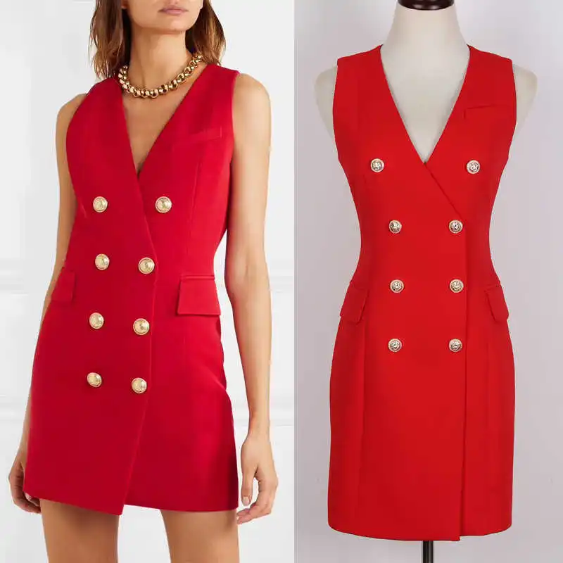 

Double-breasted women's Sexy sleeves Mini dress C100