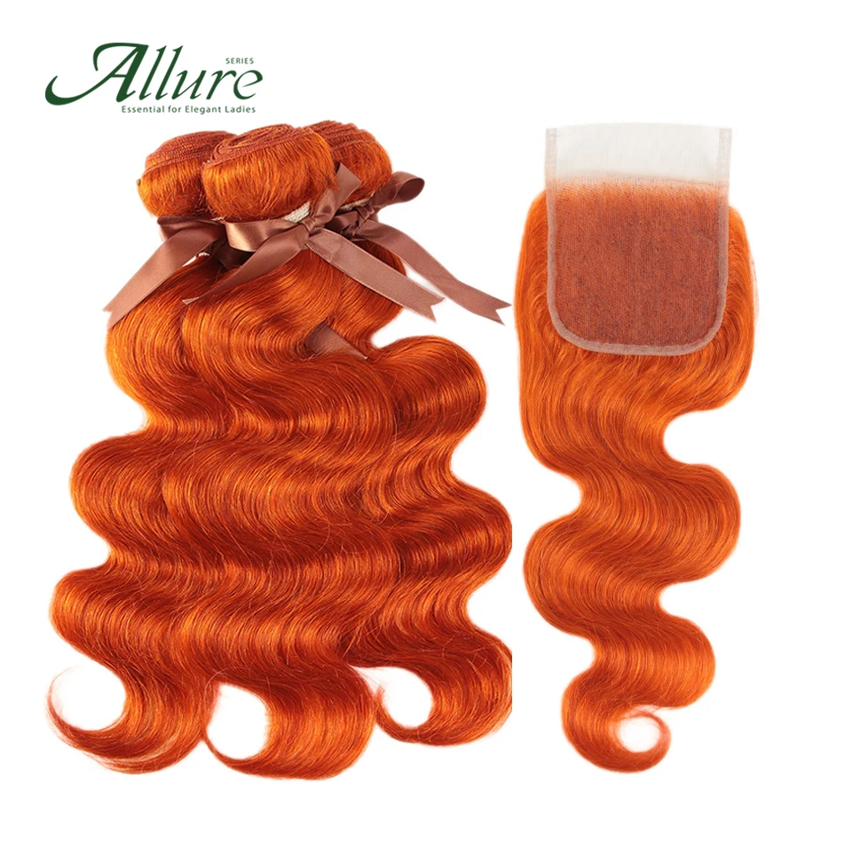 Orange Body Wave Bundles With Closure Brazilian Remy Human Hair Bundles With Closure Fast Free Shipping Hair Weaves Allure
