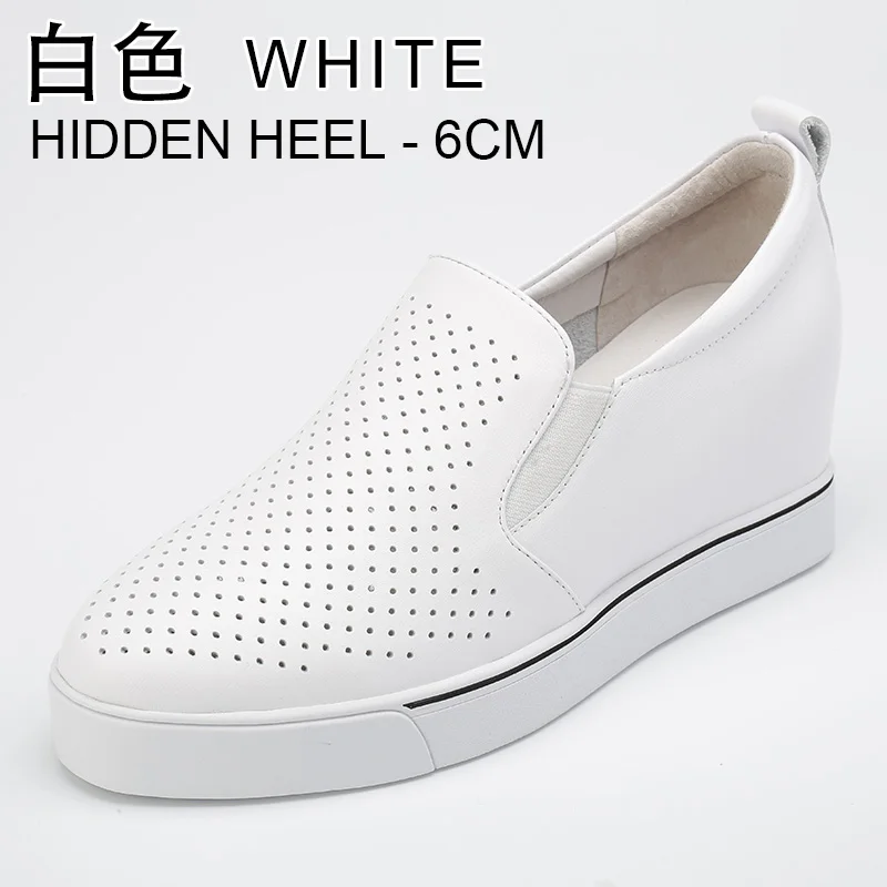 1611-5 White INOE/модные весенние повседневные кроссовки из натуральной коровьей кожи; Женская Осенняя обувь на скрытом каблуке; обувь для отдыха; Цвет черный, белый, красный; распродажа - Цвет: 1611-5 White