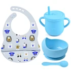 Набор силиконовой посуды для детей, водонепроницаемый нагрудник с принтом в виде сердца, пищевая чашка, без присоски, аксессуары для кормления ребенка, BAP Fre