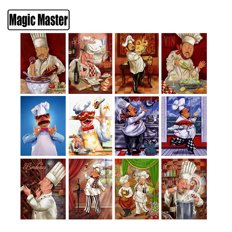 5d diy diamond painting cross stitch pattern embroidery cartoon happy chef mosaic Home kitchen decoration gifts | Дом и сад