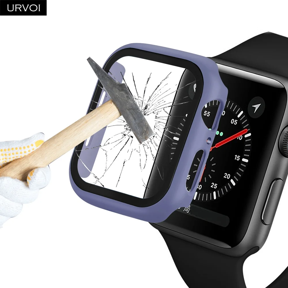 URVOI полное покрытие для Apple Watch series 5 4 3 2 Чехол 40 44 м матовый пластиковый бампер с закаленным стеклом для iWatch Pine Green band
