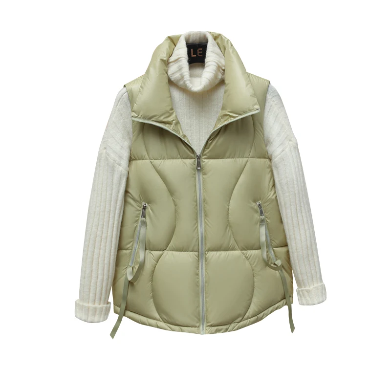 Женский короткий жилет зимний теплый винтажный пуховик из хлопка утепленная